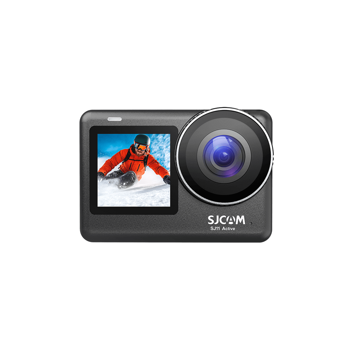 SJ11 Active Action Camera showcasing a user capturing action shots while skiing in snowy conditions.