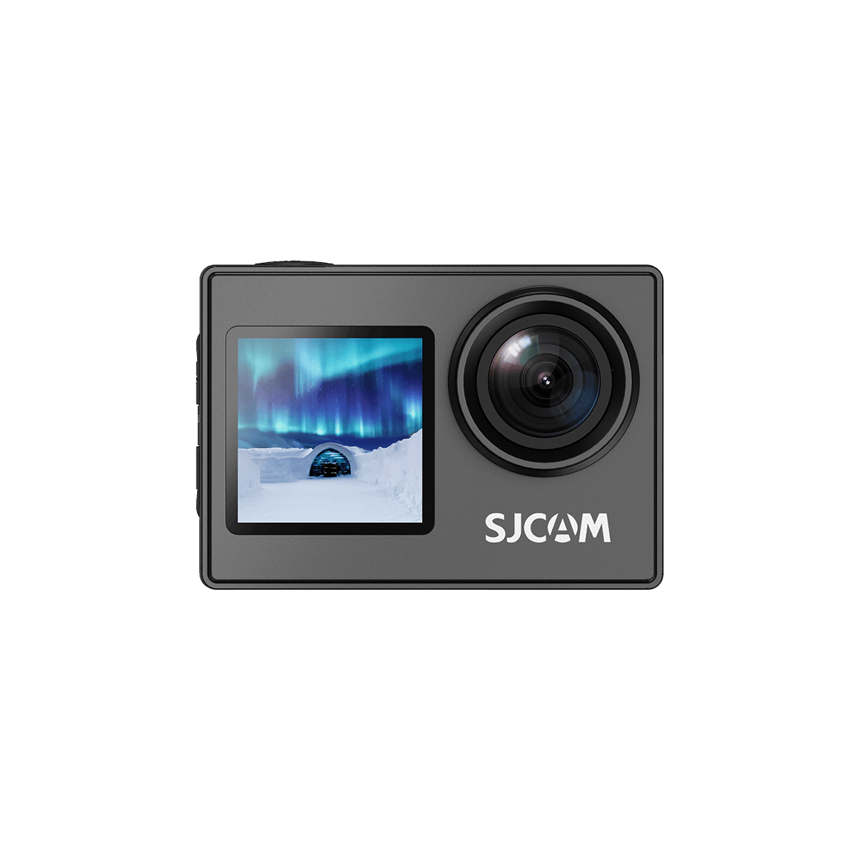 SJ4000 Dual Screen Action Camera showing front view with dual screens and wide-angle lens.