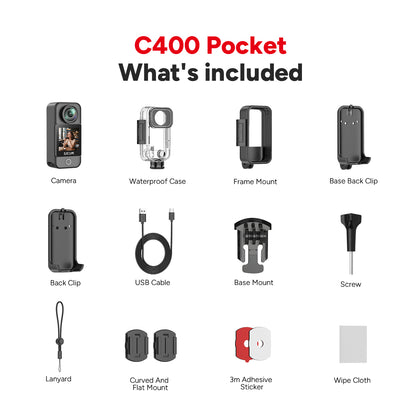 C400 Poket action camera accessories and mounting kit