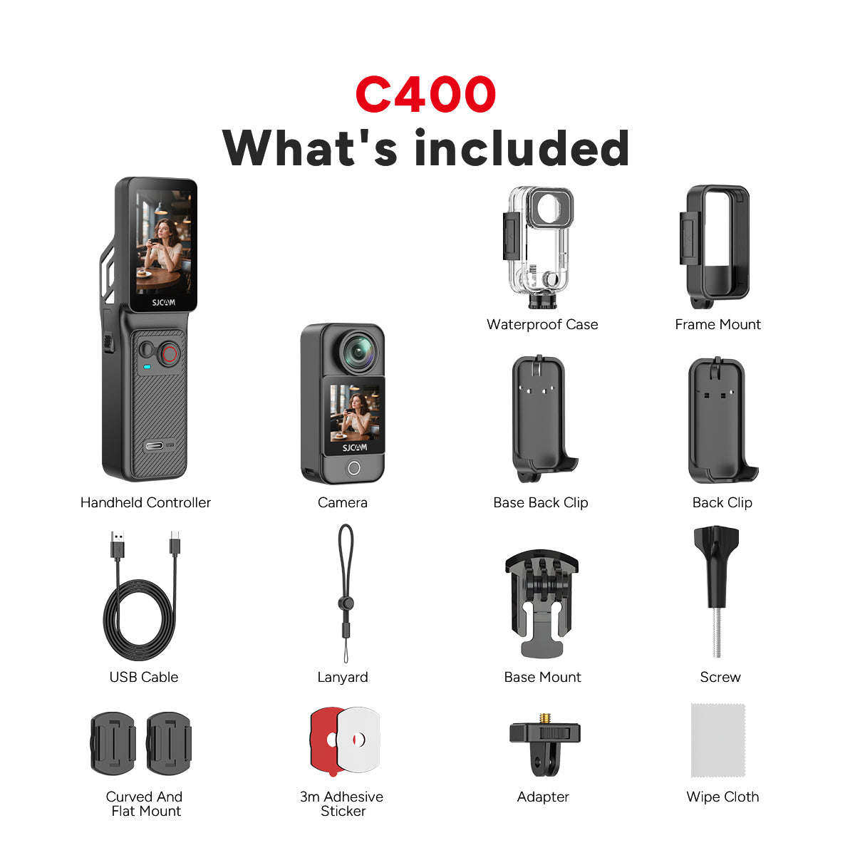 C400 action camera accessories and mounting kit
