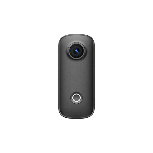 SJCAM C100 Pro Tiny 4K Action Camera front view design with lens and button, ideal for hands-free POV recording.