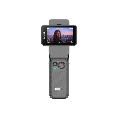 C400 Pro Action Camera showcasing a large sensor and viewer screen for vlogging and high-quality video recording.