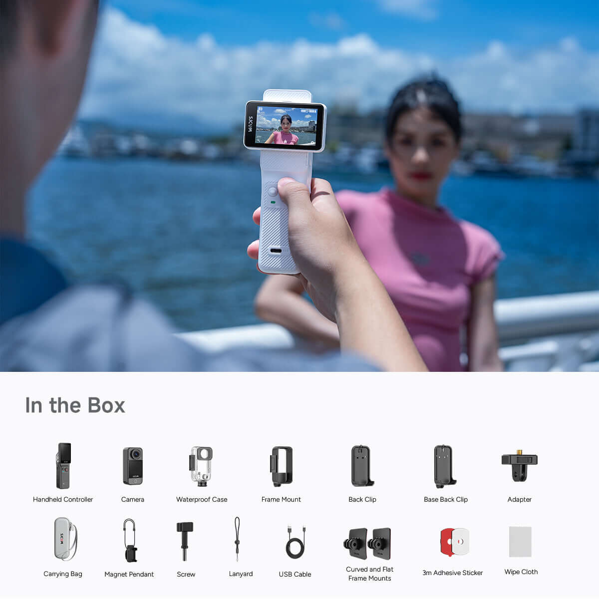 C400 Pro action camera with included accessories in the box