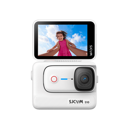 S10 Pocket Action Camera with vibrant screen showcasing a young girl smiling outdoors.