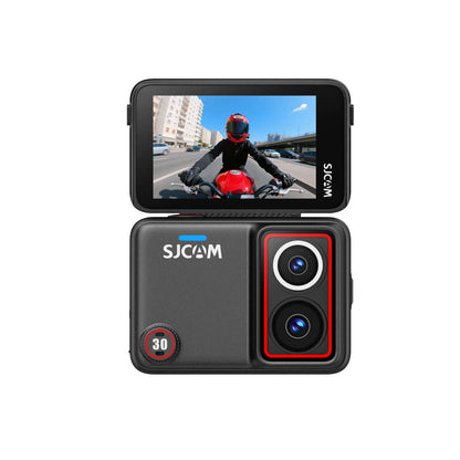 SJ30 8K Dual-lens Action Camera showing dual lenses and flip screen for action footage