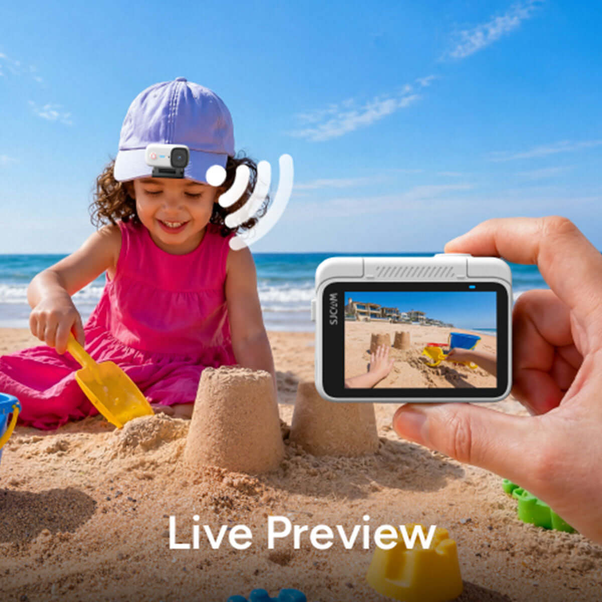 S10 action camera capturing family beach moments