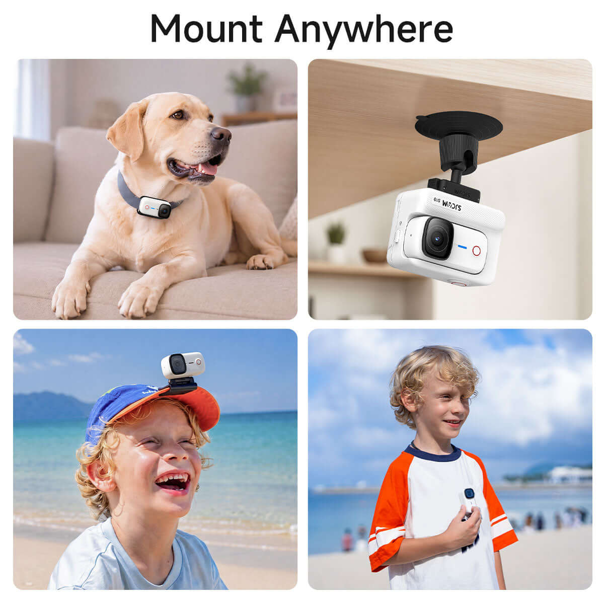 S10 magnetic action camera mounted on different surfaces